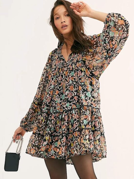 Free People Dresses & Skirts - NWT Free People Women's Free Swinging Floral-Print Chiffon Mini Dress Size Small